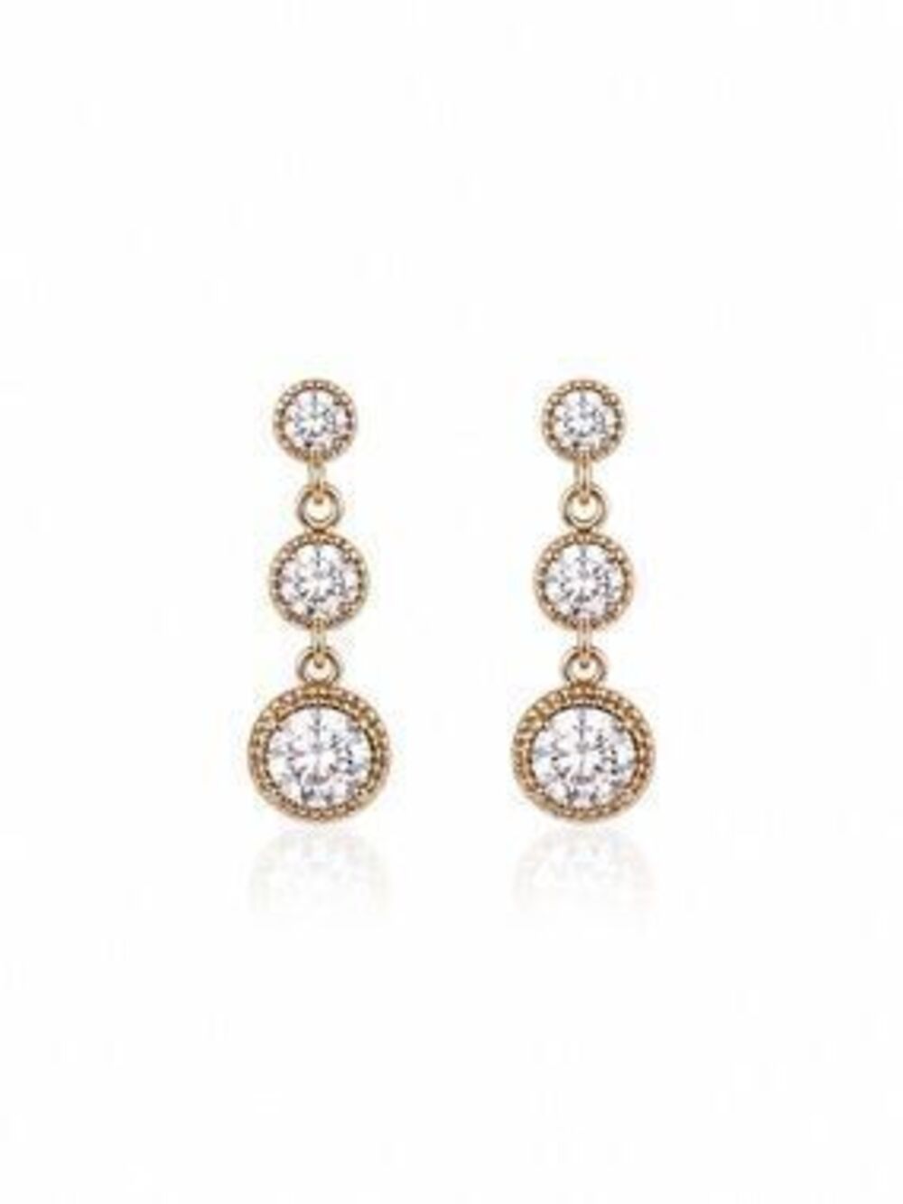 Gold Drop Cubic Zirconia Dangle Earrings - Elegant Three-Stone Design